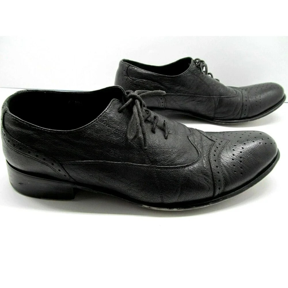 Peluso Black Leather Wingtip Oxfords Mens Size US 9 EUR 40